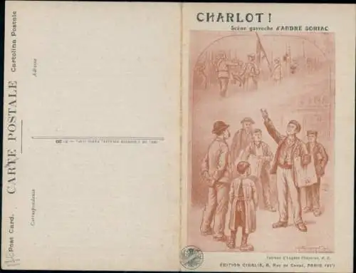 Klapp Ak Charlot, Gavroche-Szene von Andre Soriac, Edition Cigalia