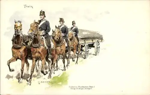 Künstler Litho Becker, C., Garde-Train, Soldaten in Uniformen