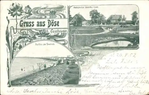 Jugendstil Ak Nordseebad Döse Cuxhaven, Anlagen der Amerika Linie, Seedeich