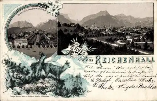 Vorläufer Litho Bad Reichenhall in Oberbayern, Gesamtansicht, Kurhaus Achselmannstein