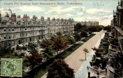 Ak Folkestone Kent England, Castle Hill Avenue vom Wampach's Hotel