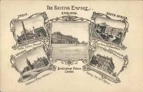 Ak Das Britische Empire, London England, Buckingham Palace, Kapstadt, Delhi, Ottawa