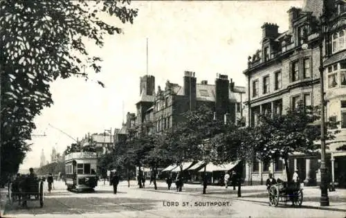 Ak Southport Merseyside England, Lord Street, Straßenbahn