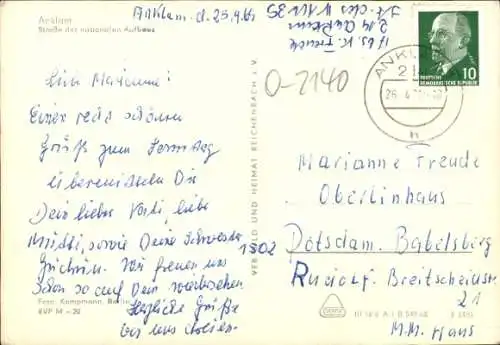 Ak Anklam in Mecklenburg Vorpommern, Straße des nationalen Aufbaus