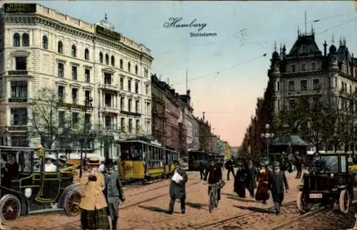 Ak Hamburg Mitte St. Georg, Steindamm, Straßenbahn, Autos, Passanten, Hotel Graf Moltke