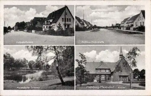 Ak Hamburg Wandsbek Rahlstedt Meiendorf, Volksdorferweg, Kirche, Meiendorfer Schweiz