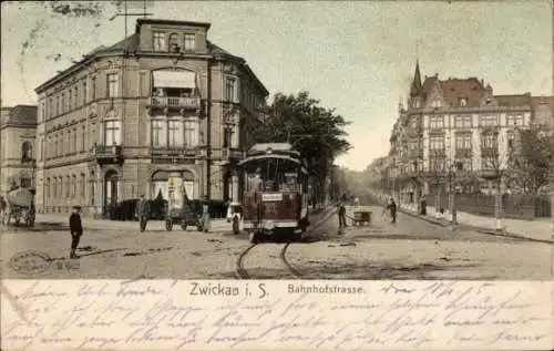 Ak Zwickau in Sachsen, Bahnhofstraße, Straßenbahn Zum Bahnhof