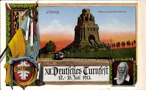 Ak Leipzig in Sachsen, XII. Deutsches Turnfest 1913, Völkerschlachtdenkmal, Turnvater Jahn