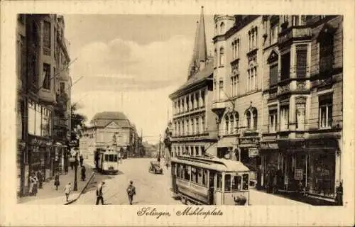 Ak Solingen im Bergischen Land, Mühlenplatz, Straßenbahnen