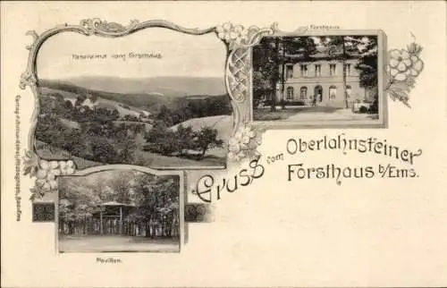 Ak Oberlahnstein Lahnstein, Forsthaus, Teilansichten, Panorama, Pavillon