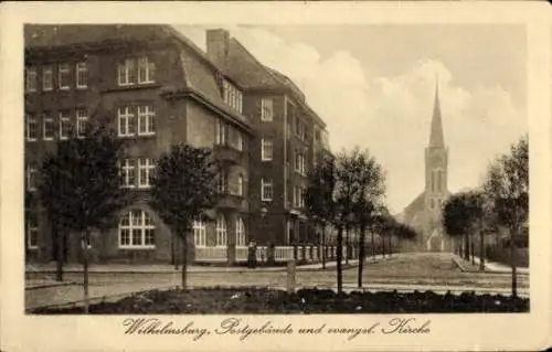 Ak Hamburg Wilhelmsburg, Postgebäude und evangel. Kirche