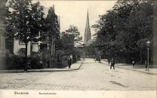 Ak Hamburg Wandsbek, Rennbahnstraße mit Blick zur Kirche