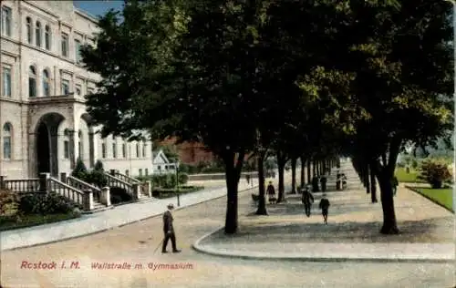 Ak Rostock, Wallstraße, Gymnasium