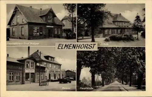 Ak Elmenhorst in Lauenburg, Geschäftshaus Ernst Wolgast, Meierei, Schule, Hauptstraße