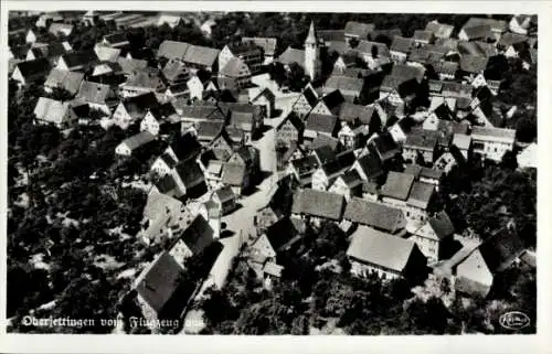 Ak Oberjettingen Jettingen, Fliegeraufnahme der Stadt, Kirche