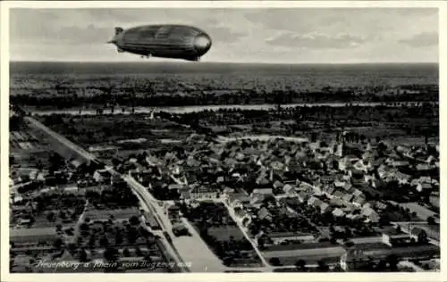 Ak Neuenburg am Rhein Baden, Fliegeraufnahme, Zeppelin