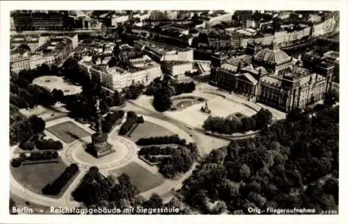 Ak Berlin Tiergarten, Reichstagsgebäude, Siegessäule