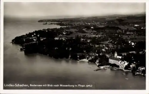 Ak Bad Schachen Lindau am Bodensee Schwaben, Fliegeraufnahme, Bodensee, Wasserburg