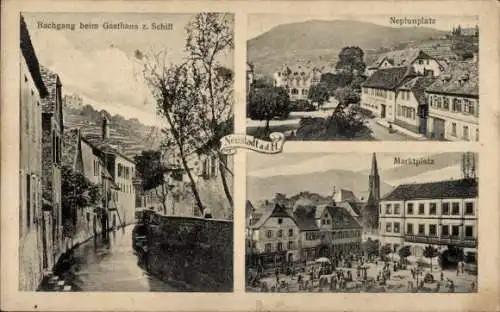 Ak Neustadt an der Haardt Neustadt an der Weinstraße, Marktplatz, Neptunplatz, Gasthaus zum Schiff