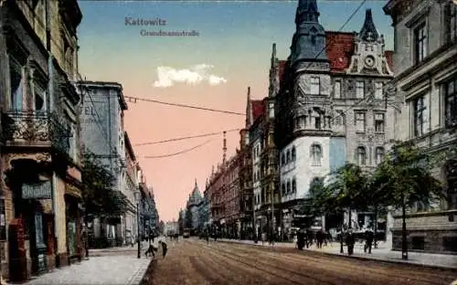 Ak Katowice Kattowitz Oberschlesien, Grundmannstraße