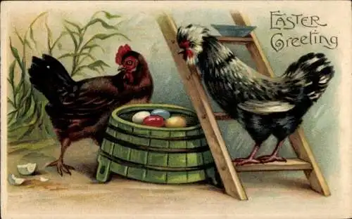 Präge Ak Glückwunsch Ostern, Hühner, Ostereier