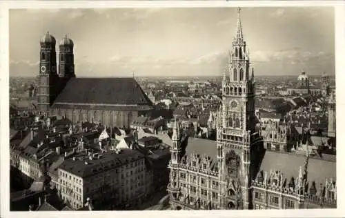 Ak München, Frauenkirche, neues Rathaus, Blick von Petersruh