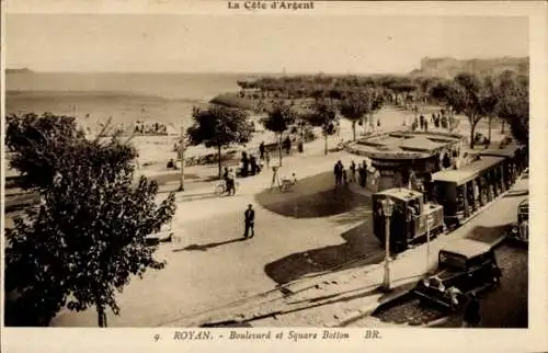 Ak Royan Charente Maritime, Boulevard, Square Botton, Straßenbahn