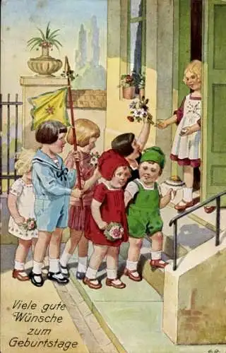Ak Glückwunsch Geburtstag, Kinder gratulieren Geburtstagskind, Blumen