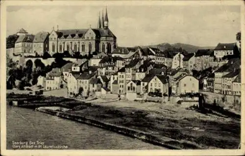 Ak Saarburg an der Saar Bezirk Trier, Gesamtansicht, Lauretiuskirche, Altstadt