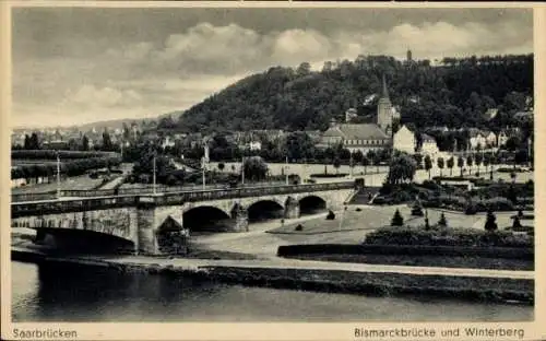 Ak Saarbrücken im Saarland, Bismarckbrücke und Winterberg