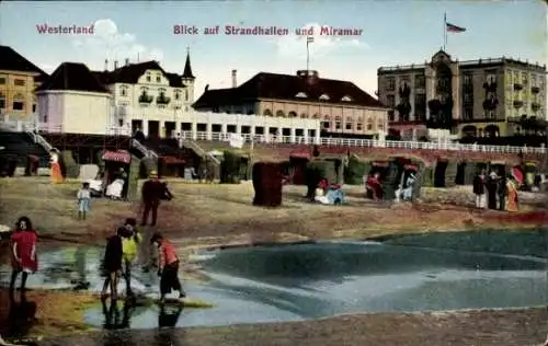 Ak Westerland, Blick auf Strandhalle und Miramar