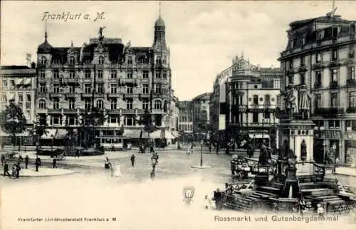 Ak Frankfurt am Main, Rossmarkt, Gutenbergdenkmal