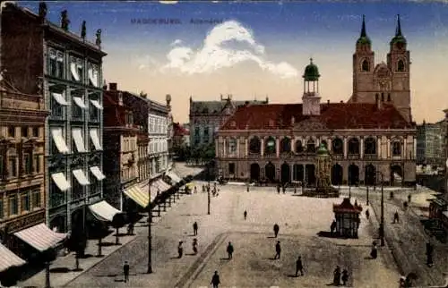 Ak Magdeburg in Sachsen Anhalt, Altemarkt, Totalansicht mit Kirche und Rathaus