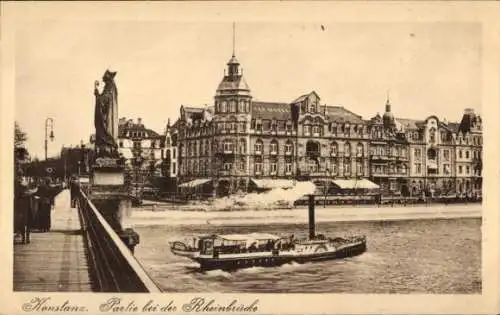 Ak Konstanz am Bodensee, Rheinbrücke, Dampfer