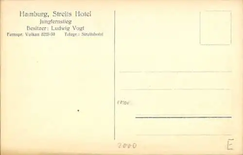 Ak Hamburg, Streits Hotel, Jungferstieg