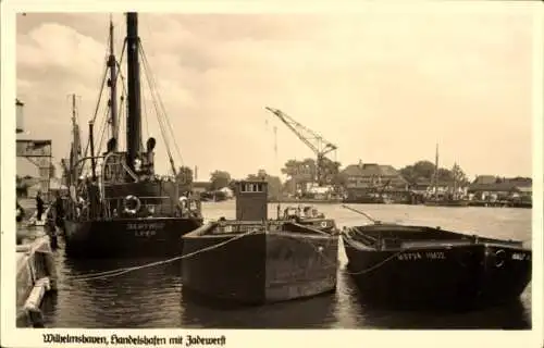 Ak Wilhelmshaven an der Nordsee, Handelshafen, Jadewerft