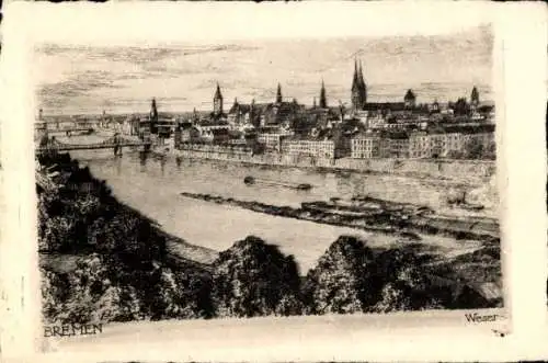 Ak Hansestadt Bremen, Teilansicht, Brücke, Weser