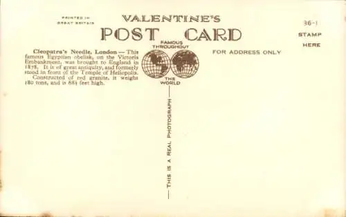 Ak London City England, Kleopatras Nadel