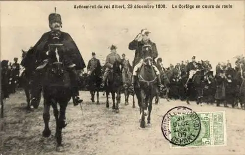 Ak Advent of King Albert 1909, The Cortege unterwegs