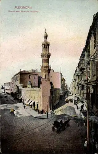 Ak Alexandria Ägypten, Straße und Moschee Attarine, Rue Attarine