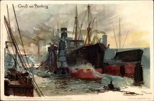 Künstler Ak Kley, Hamburg, Hafen, Dampfer