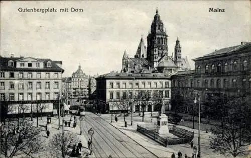 Ak Mainz am Rhein, Gutenbergplatz mit Dom