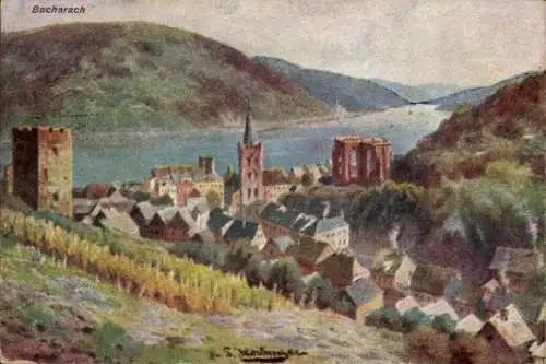 Künstler Ak Bacharach am Rhein, Panorama