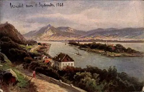 Künstler Ak Astudin, Rolandseck Remagen am Rhein, Hotel, Insel