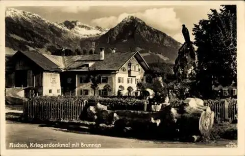 Ak Fischen im Allgäu in Schwaben, Kriegerdenkmal mit Brunnen