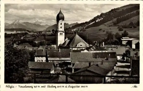 Ak Nesselwang im Allgäu, Teilansicht, Säuling, Zugspitze