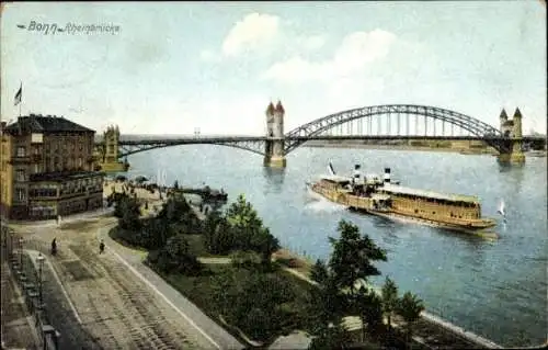 Ak Bonn am Rhein, Rheinbrücke, Schiff