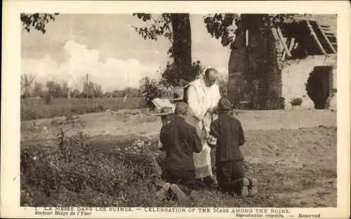 Ak La Messe dans les Ruines, Feldgottesdienst, I WK