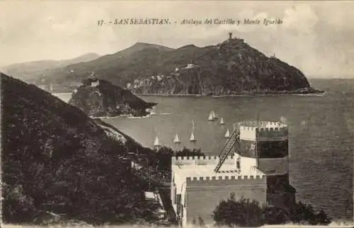 Ak Donostia San Sebastián Baskenland, Atalaya del Castillo und Monte Igueldo