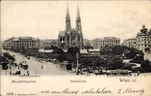 Ak Wien 9 Alsergrund Österreich, Maximilianplatz, Votivkirche